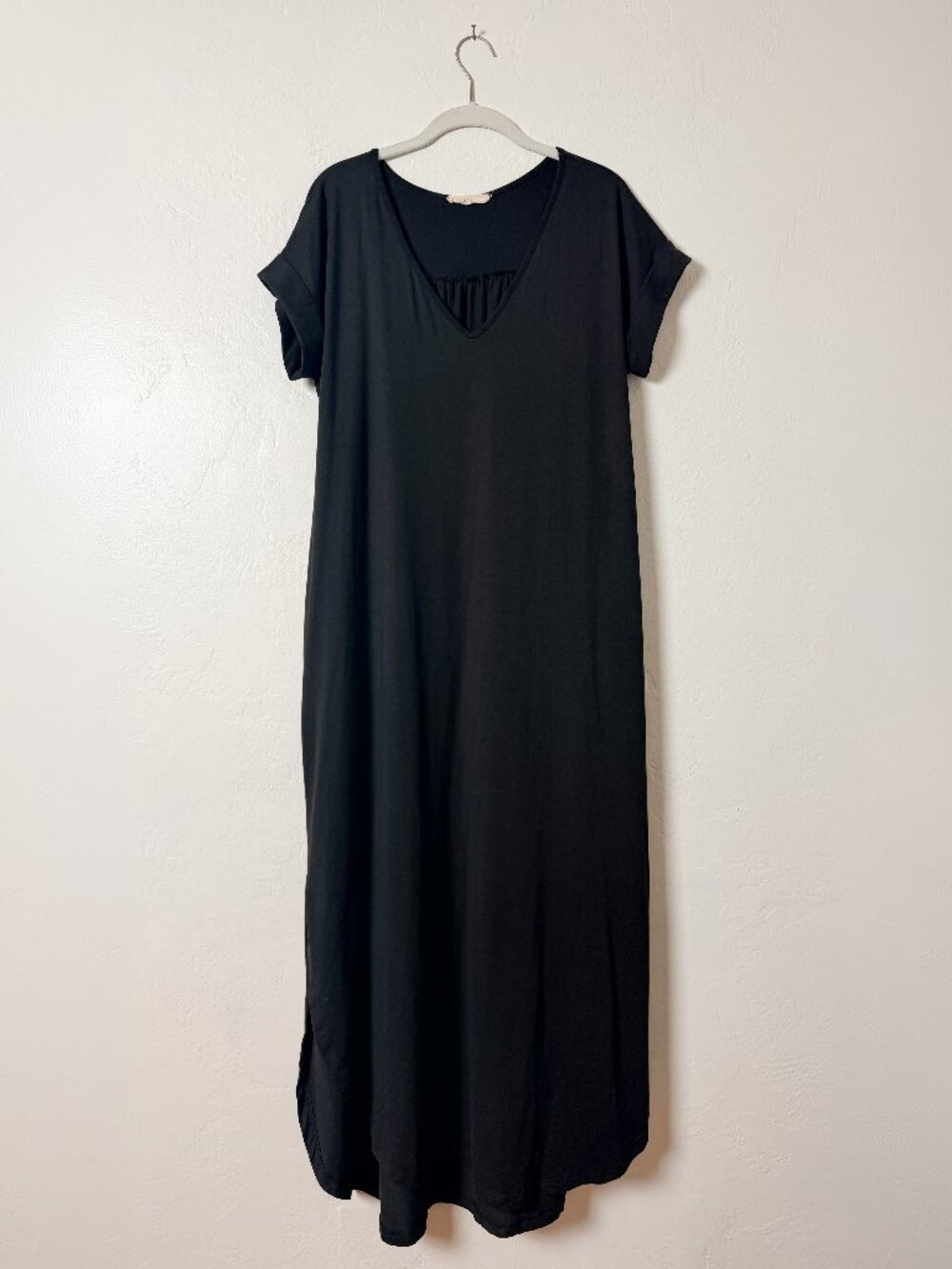 entro Black Babydoll Maxi Dress Pockets Side Slits